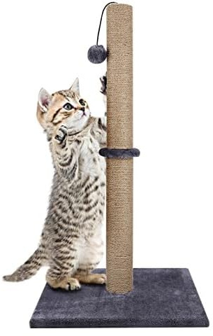 CROWNSHOP Cat Scratching Post 74cm Foldable Climbing Frame Sisal Pole Toy | Cat Climbing Tower natural sisal scratcher with plush base and hanging ball encourages exercise and claw care
