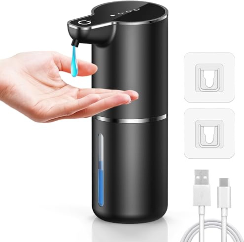 maxtachi Distributeur Savon Automatique,Distributeur Savon Mural avec Capteur de Mouvement Infrarouge,4 Niveaux Réglables,Rechargeable par USB Soap Dispenser pour Salle de Bain,Cuisine