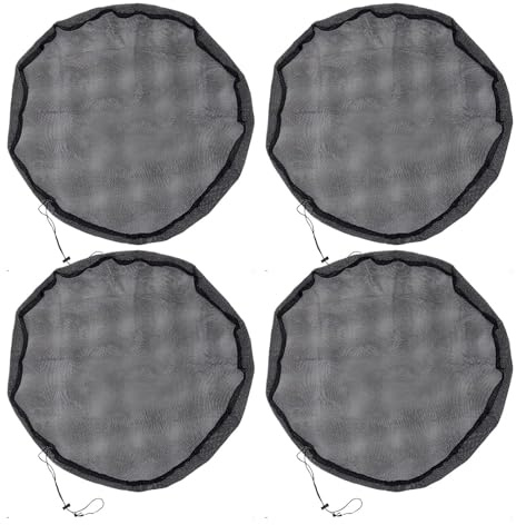 Cubierta de red para barril de lluvia, 4 unidades, red de protección con cordón, resistente a los rayos UV, cubierta para barriles de lluvia para exteriores, terraza, césped, jardín