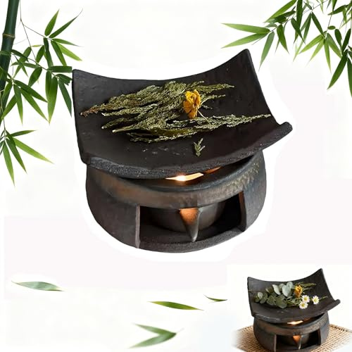 Ceramic Tea Stove Warmer Set, Ceramic Aromatherapy Stove Natural Oil Fragrance Diffuser & Tea Warmer Set, Handmade Candle Wax Melts with Tealight Holder (A)