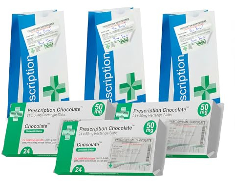3 X Prescription Chocolate Gift Box – Funny Novelty Gift for Friends, Secret Santa & Office Parties – Personalised Chocolate Bar Box with Prescription Labels & Pharmacy Bags