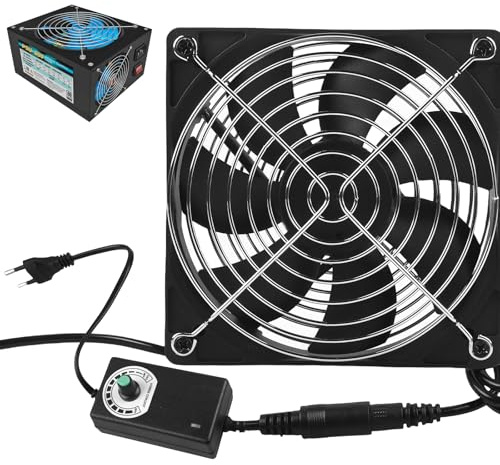 Ventola per PC, AC 220 V, ventola di raffreddamento brushless per PC e laptop, ventola da 120 mm con controllo della velocità, ventola per case da 120 mm ottimizzata per pressione statica (nero)