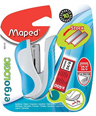 Maped - Mini Agrafeuse Ergologic pour Agrafes 24/6 et 26/6 - Agrafeuse Compacte avec Ôte-Agrafe Escamotable - Toucher Soft - 400 Agrafes Incluses - Coloris Aléatoire