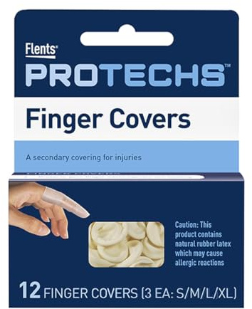 Flents First Aid Finger Covers, 12 Count, Small, Medium, Large, X-Large, Protects Finger While Healing From Injury (3 Pairs Each of S/M/L/XL) (69626)