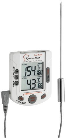 TFA Dostmann Küchen-Chef Duo-Therm Digitales Grill-Braten-/Ofenthermometer, Kerntemperaturkontrolle, Fleischthermometer, Temperaturfühler, Timer, Temperaturvorgabe,L 72 x B 24 x H 87 mm