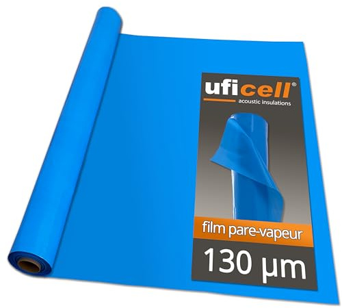 Film pare-vapeur bleu en PE Uficell Aqua-Stopp, film de construction pour chape, épaisseur 0,13 mm, pour une utilisation sous les revêtements de sol stratifiés et parquetés (100 m² - 25 x 4)