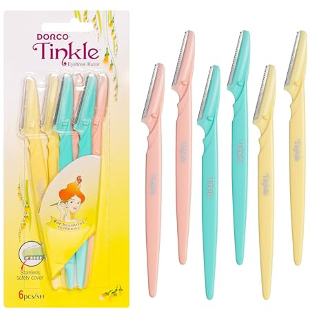 Tinkle Dermaplaning Tool 6ct, Dermaplane Razor for Women, Safe and Easy Peach Fuzz Remover, Eyebrow Trimmer with Protective Cover, Stocking Stuffers