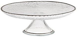 Excelsa Platinum Alzata Torta, Trasparente/Bordo Argento, 28x28x26 cm