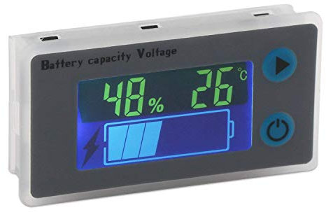 DollaTek Battery Capacity Monitor 10-100V Programmable Battery Level Voltage Temperature Meter Gauge 12V 24V 36V 48V LCD Display Percentage Indicator Tester Electric Quantity Detector