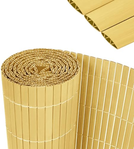 YRHome PVC Sichtschutzmatte 90x300cm Stabile W-Form Sichtschutzzaun Balkon Balkonsichtschutz Sichtschutz mit Kabelbindern Windschutz Wetterfest UV-beständig für Garten Terrasse, Bambus