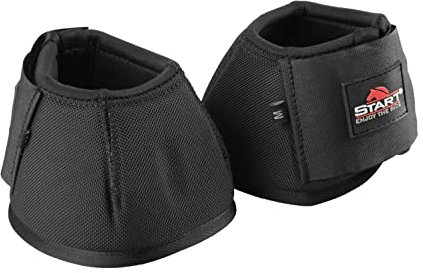 Start Neopren Hufglocken für Pferde – Springglocken mit Doppelklett – Schutz vor Ballentritten & Abschürfungen – Pferdeglocken in Regenbogenoptik – 2er Set (Schwarz, L)