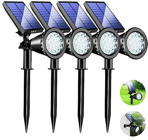 KEV 800 Lumens Solar Spot Lights Outdoor,18 LEDs Solar Flood Lights with 2 Modes &Adjustable &IPX65 Waterproof,Solar Spotlight for Driveway/Backyard/Patio Landscape/Tree/Garage(Cool White, 4 Pack)
