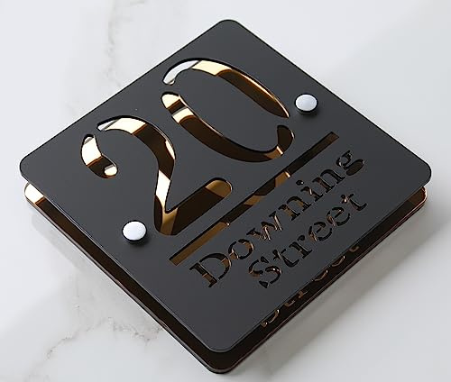 Prime Large Laser Cut House Signs 3D/4D Effect Door Number Address Sign Plaques Address Numbers 180mm x 180mm - Mirror Gold Black