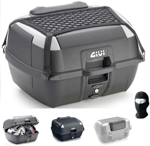 KOMPATIBEL MIT BMW R 1150 R ROCKSTER MONOLOCK-TOPCASE+Platte+Netz+GIVI-RÜCKENLEHNE FÜR 2 FULLFACE- ODER JETHELME 45LT Silberne EINSÄTZE FÜR Motorrad-Roller MIT GEPÄCKTRÄGER