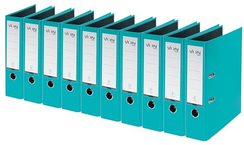 VON Leitz Ordner A4, 10er Pack, Karton mit Kunststoffeinband, 80 mm Rückenbreite, Für 600 Blatt, Blauer Engel & FSC-zertifiziert, Für Schule, Studium & Zuhause, Türkis, 10550052