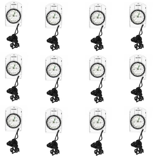 BOSOIRSOU 12-teiliges Orientierungskompass-Set – wasserdicht, Kartenkompass für Wandern, Rucksackreisen, Camping, Kinder, Reisen
