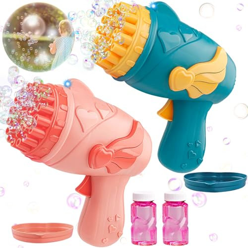 Booaee Seifenblasenpistole Kinder, 2 Stück mit Seifenblasenflüssigkeit, 26 Löcher, 4000+ Blasen pro Minute, Outdoor-Spielzeug für Kinder (3+), Unisex, Geburtstag, Hochzeit, Outdoor-Events