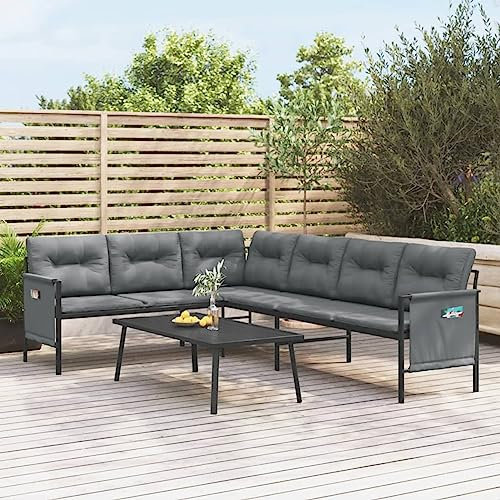 Kavolet Sofá de esquina para jardín, sofá de jardín, juego de muebles de esquina, juego de muebles de jardín, banco de esquina, grupo de asientos para jardín, balcón, terraza, 230 x 168 x 65 cm, acero