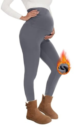 QGGQDD Thermo Umstandsleggings Damen High Waist Schwangerschaftsleggings Warme Leggings Schwangerschaft Winter für Zuhause Sport（Grau,M）