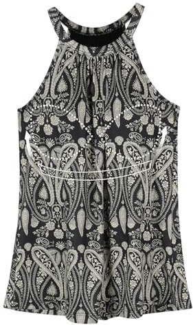ANYFITTING Camiseta de Verano para Mujer con Sujetador Integrado, Camiseta Sin Mangas con Cuello Halter, Camisetas Sin Mangas, Blusa Tipo Camisola para Mujer Patrón Retro L