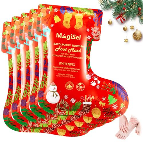 5 Pares Mascarilla Para Pies Navidad, Mascarilla Exfoliante Pies Navidad, Con Nicotinamida, Mascarilla Pies Skincare, Calcetines Hidratantes Para Pies, Foot Peel Mask Set, Para Callos y Piel Seca
