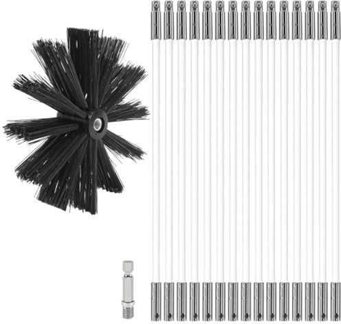 MOCNT Chimney Cleaning Brush Kit Nylon Rotary Duct Vent Cleaning Set Flexible Chimney Sweep Kit Soot Cleaning Rods for Fireplace Dryer Vent 15 Flexible Rods 1 Brush Head 200mm