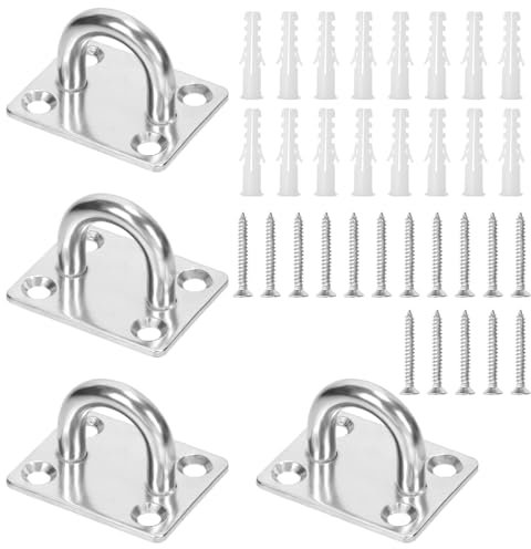 Sweet Lot de 4 crochet carrés M5 304 en acier inoxydable argenté, kit d'ancrage en plastique, suspension plafond U