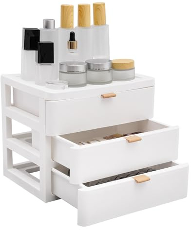 Caja de almacenamiento de escritorio con cajón – Caja de joyas de 3 niveles – Organizador de escritorio con cajón – Caja de joyas con cajones – de plástico – para oficina escolar casa