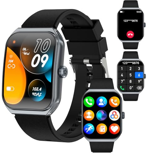 OBEST Smartwatch män kvinnor, med Bluetooth telefonfunktion, 1,95 tum HD-pekskärm, träningsklocka stegräknare, pulsmätare sömnmonitor, fitnesstracker, IP68 vattentät sportklocka för iOS Android