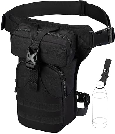 Eshow Sacoche de Jambe Moto, Sac Jambe Femme Homme en Toile Sacoche Ceinture Cuisse Banane Outils Tactique avec Clip à Gourde pour Randonnée Pêche