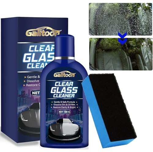 Pulitore Vetri Auto Rimuovi Pellicola Oleosa, Detergente con Spugna per Parabrezza e Vetri di Casa, Elimina Macchie d’Acqua e Unto, Visibilità Chiara e Protezione Duratura (180g)