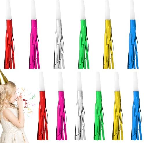 BOXOB 12stk Party Tröten mit Glitzerfransen, Bunte Geburtstags-Tröten Lustige Krachmacher Partygeschenke Kreischer für Geburtstag Neujahr Abschluss