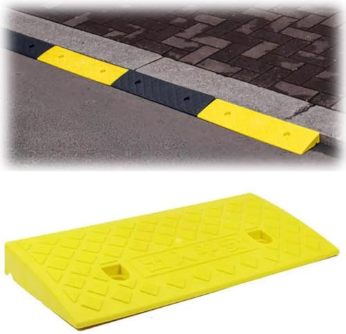 Rampe d'accès Portable pour Voiture, Hauteur 3-17 cm, Rampe antidérapante avec boulons, Rampe d'accès Haute capacité pour Voiture, Moto, Fauteuil Roulant (Jaune, 50 x 27 x 7 cm)