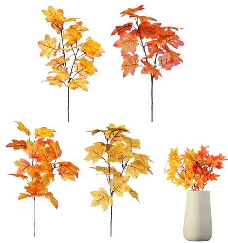 Höstlöv, konstgjorda lönnlöv, konstgjorda höstdekorationer, lönnlöv, konstgjorda blommor för halloween, heminredning, bröllop, öppen spis, höstdekoration, bord, 4 buntar
