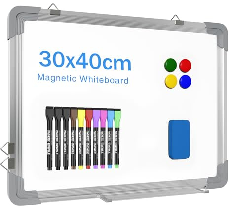 Tableau blanc magnétique mural, 30 x 40 cm, double face A3, petit tableau blanc magnétique effaçable, idéal pour les plans, listes, mémos, pour la cuisine, l'école, la maison et Bureau
