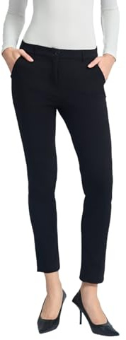 Sandy&Sid Women’s Comfort Fit Work Pants, Mid Waist Cropped Ankle Slacks, High Stretch Business Casual Dress Pants Black