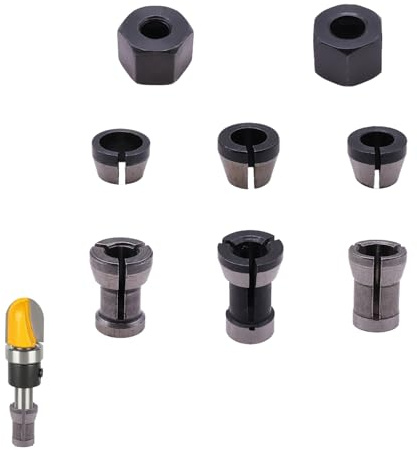 8 Piezas de Pinzas de Sujeción en Acero para Máquinas de Grabado y Fresadoras Eléctricas, Enrutador de Madera, Adaptadores de Pinza 6 mm, 6,35 mm, 8 mm + 2 Tuercas para Herramientas de Carpintería