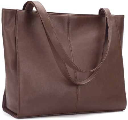 befen Bolsos de cuero genuino de gran tamaño para mujer, bolsos de hombro para mujer, bolso para portátil con compartimento para portátil para mujer, 13.8'' x 5.1'' x 12.2''
