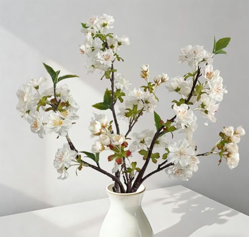 Woltoy 4 Pezzi Fiori Finti, Fiori Di Ciliegio Artificiali Decorazioni Casa, Fiori Artificiali per Centrotavola Vasi Matrimoni, Interno Esterno, Bianco