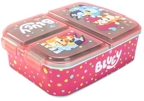 Bluey Kids Childrens Multi Compartment Rectangular School Travel Lunch Food Box Sandwich Bento Container, BPA Free
