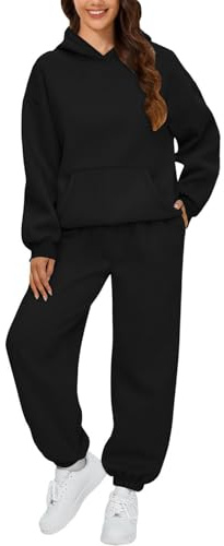 Generico Tuta Donna Completa Invernale Sportiva 2 Pezzi Tute Casa Cotone Completo Palestra Felpata Tuta Ginnastica in Pile Vello Foderato Felpa Cappuccio e Pantaloni