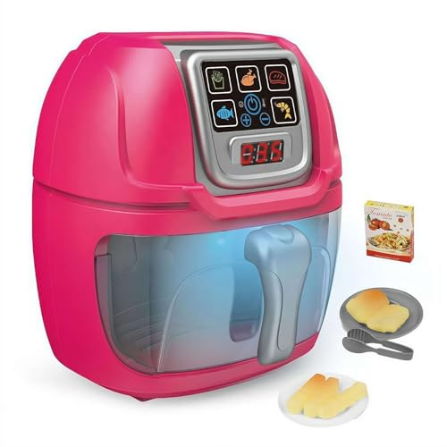 Simulation Air Fryer for Kids with 10 PCs Color Changing Food Accessories Playset, Lights & Sounds Kitchen Appliance, Realistic Pretend Play Cooking Toy, Role Play Gift Set for Children 3+ Year