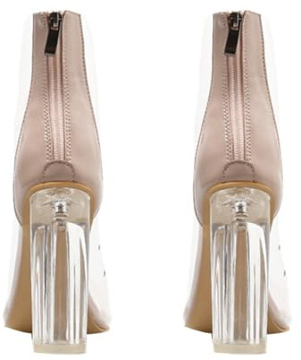PACKOVE Botines de Tacón Alto Transparentes para Mujer Botines de Invierno Color Beige Talla 39 Tacón Grueso y Diseño Transpirable para Otoño E Invierno