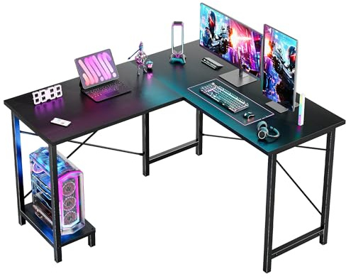 DUMOS L Shaped Desk, Computer Gaming Desks Corner Office Table with CPU Shelf for Home Study Writing Work Station 50 Inch, Black