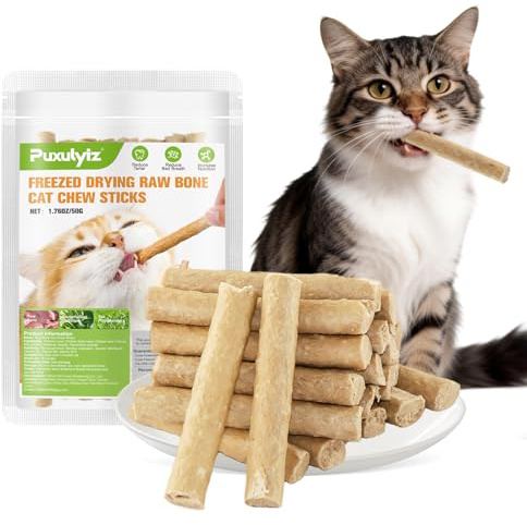 Puxulyiz Freeze-Dried Feline Chew Sticks for Oral Care, Dental Treats to Freshen Breath & Reduce Plaque, Protein-Rich Teething Aid