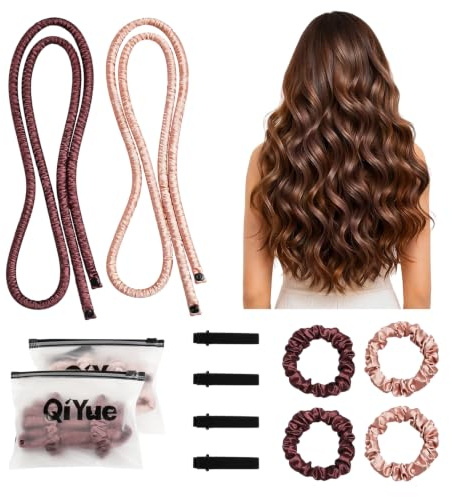 2 Pièces Heatless Hair Curlers Bandeau à Friser sans Chaleur pour Femme | Ruban à Friser sans Chaleur avec Pinces à Cheveux et Chouchou Boudin Cheveux Boucle sans Chaleur pour Cheveux Longs et Courts