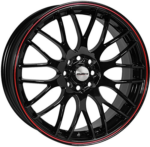 Calibre y770j-pyba0140 + 16956 Movimiento Llantas de aleación de Coche para Skoda Octavia (Modelos 1996 – 2010, 7 x 17 Pulgadas, Negro/Rojo de Rayas