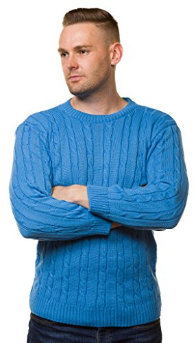 Malay New Men’s Chunky Cable Knit Pullover Thick Jumper Warm Winter Sweater S to 5XL Blue