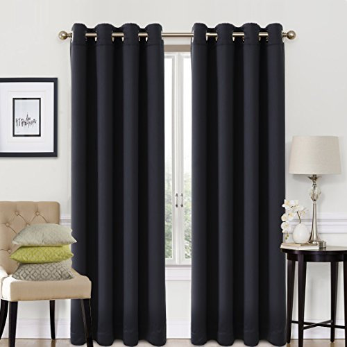 EASELAND Black Blackout Curtains 66x72 Inch, Thermal Insulated Room Darkening Eyelet Blackout Curtains for Bedroom Living Room Kitchen Nursery, 2 Panels