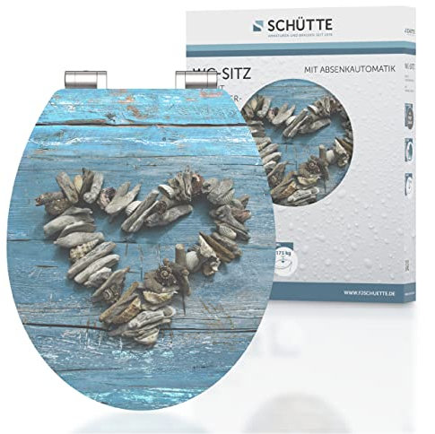 SCHÜTTE WC-Sitz Holzkern HG SHELL HEART, Hochglanz Toilettensitz mit Absenkautomatik, passend für alle handelsüblichen WC-Becken, maximale Belastung der Klobrille 175 kg, Motiv SHELL HEART 80540